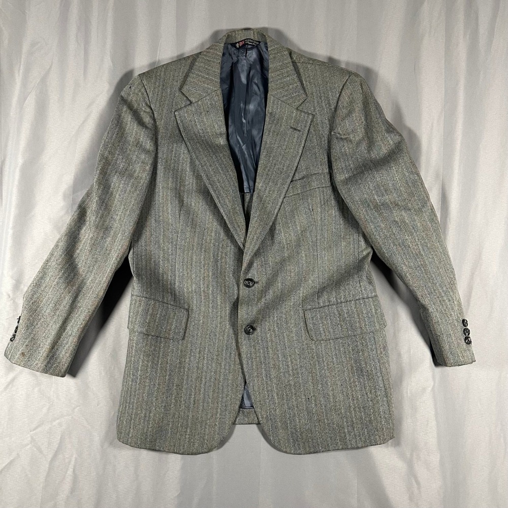 Austin Reed Baskin Blazer Mens 42 Grey Herringbone Pinstripe Single Breasted